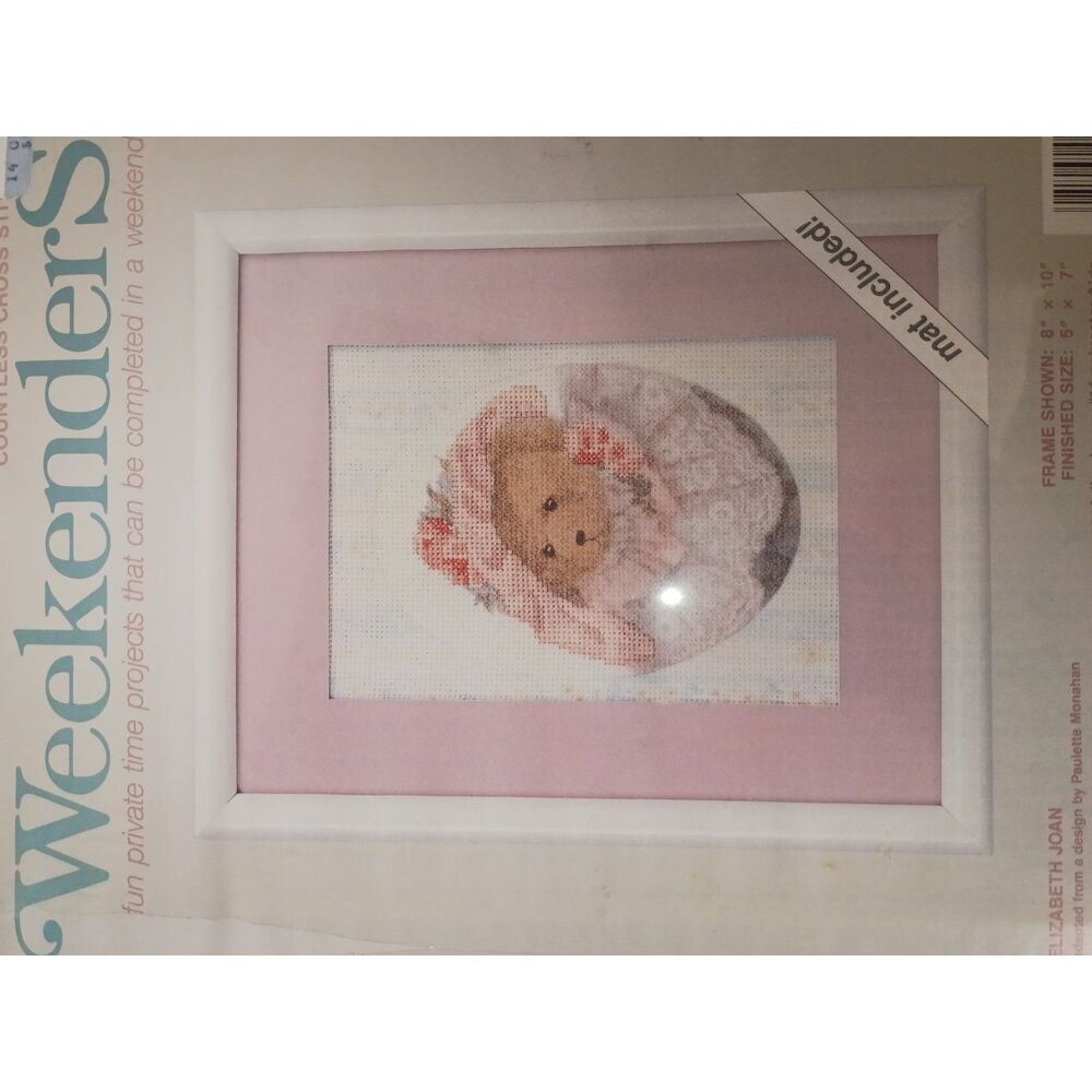 Vintage 1980s Weekenders Elizabeth Joan Countless Cross Stitch Kit Pink Teddy